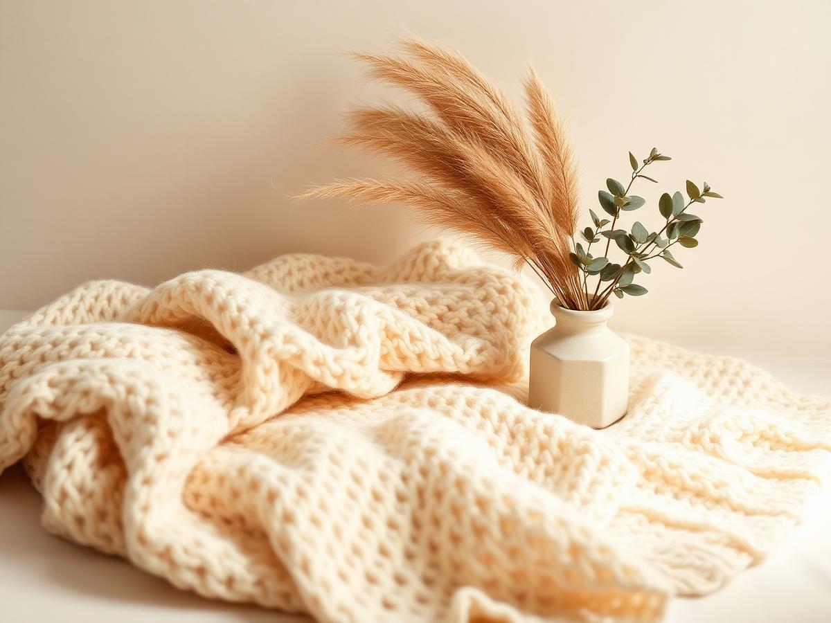 Soft knit blanket with eucalyptus and pampas grass