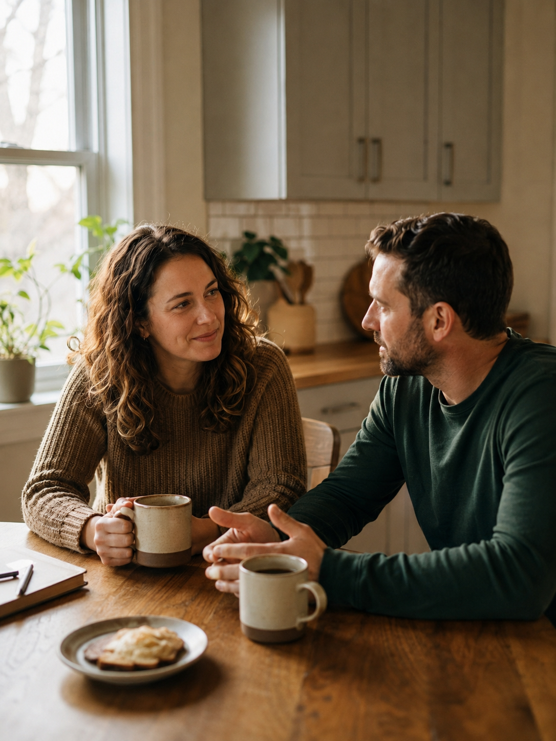 surrogacy partner support couple talking — placeholder