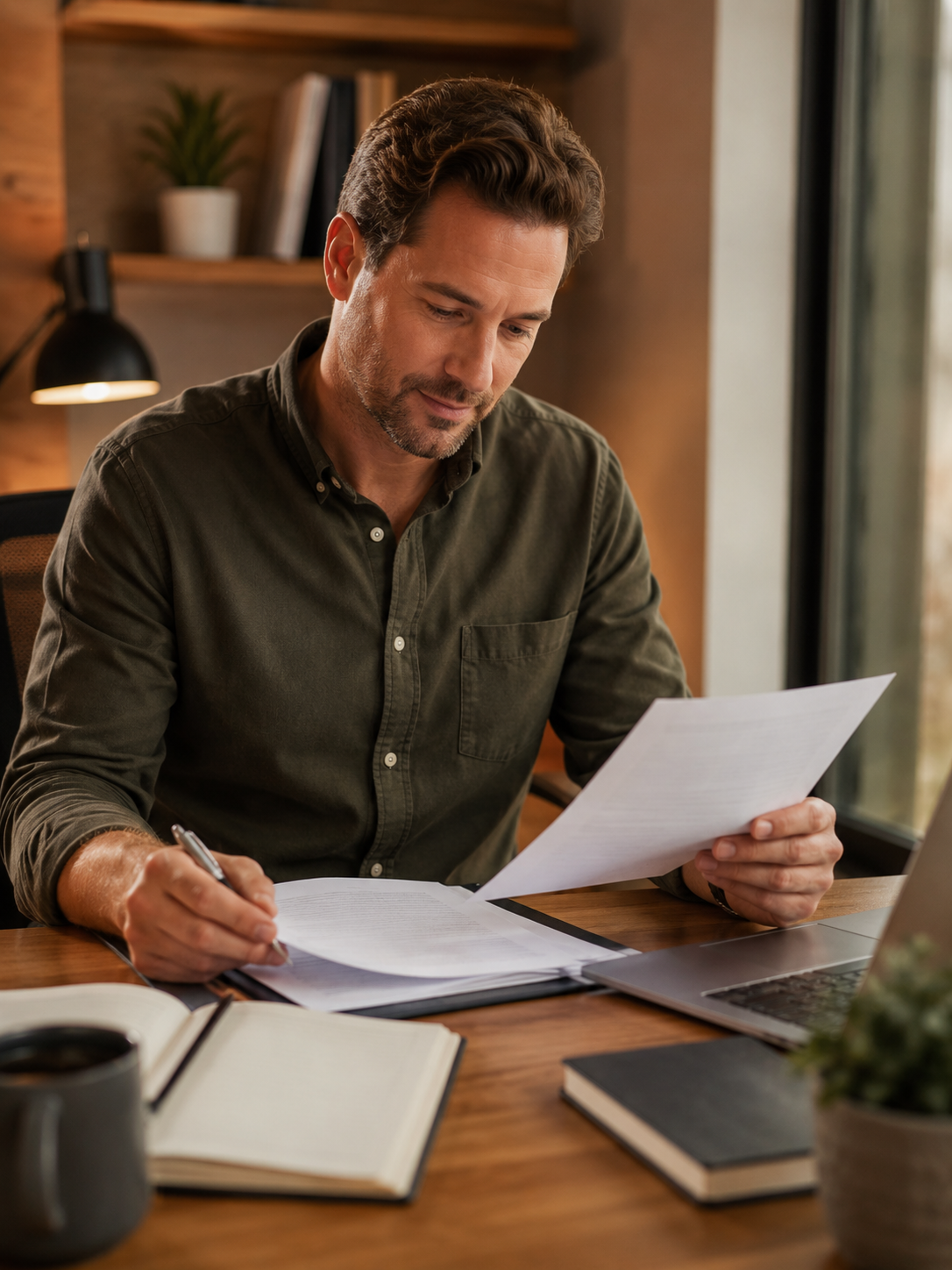 surrogacy for single parents — single man at desk reviewing documents