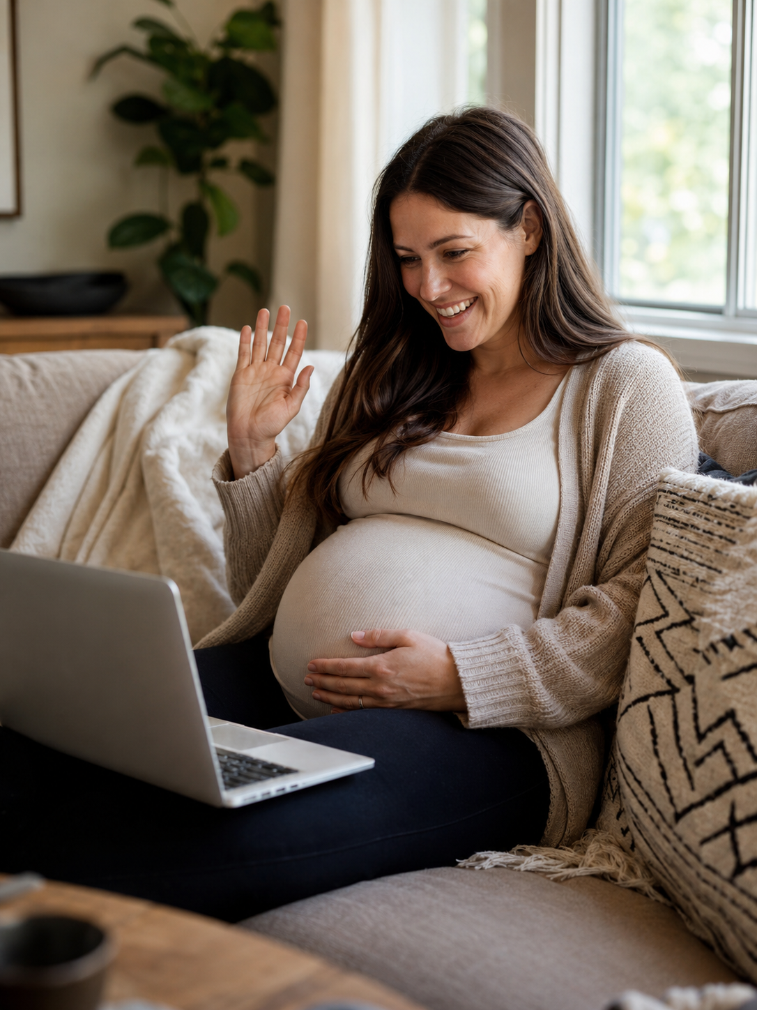 surrogacy working with intended parents — surrogate greeting intended parents on a video call
