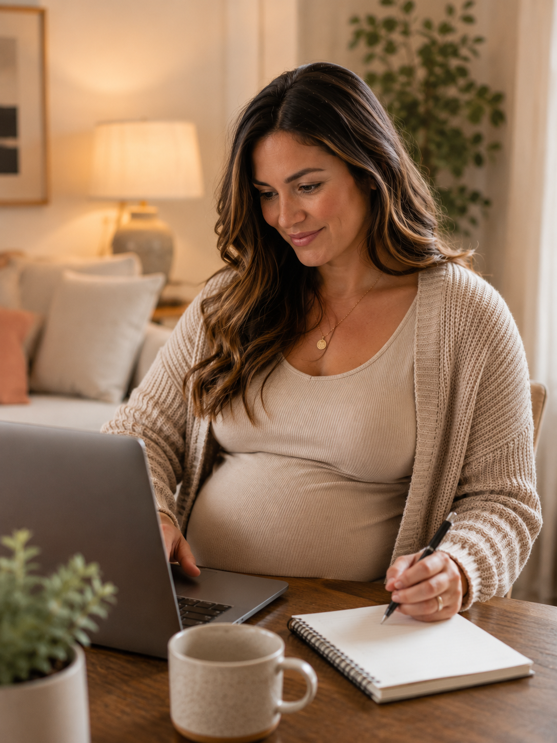 surrogate lost wages — woman at home laptop with notepad reviewing information